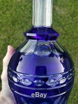 Vintage 10.25 Crystal Decanter Cobalt Cut to Clear Glass Faceted