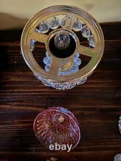 Vintage 10 Michelotti Boudoir Cranberry Cut Glass Prism Parlor Lamp W Sticker
