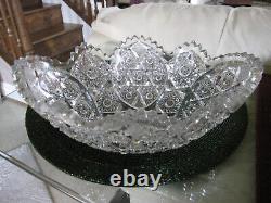 Vintage 11.5 American Brilliant Cut Crystal Oval Bowl Sawtooth Rim Hobstars VGC