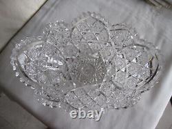 Vintage 11.5 American Brilliant Cut Crystal Oval Bowl Sawtooth Rim Hobstars VGC