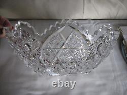 Vintage 11.5 American Brilliant Cut Crystal Oval Bowl Sawtooth Rim Hobstars VGC