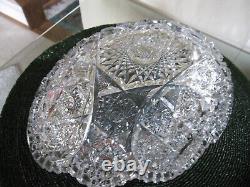 Vintage 11.5 American Brilliant Cut Crystal Oval Bowl Sawtooth Rim Hobstars VGC