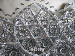Vintage 11.5 American Brilliant Cut Crystal Oval Bowl Sawtooth Rim Hobstars VGC