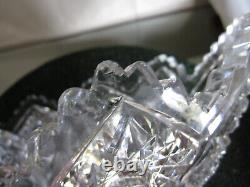 Vintage 11.5 American Brilliant Cut Crystal Oval Bowl Sawtooth Rim Hobstars VGC