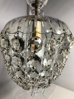 Vintage 1920s Unusual Small Cut Glass Crystal Light Chandelier Jelly Shape