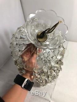 Vintage 1920s Unusual Small Cut Glass Crystal Light Chandelier Jelly Shape