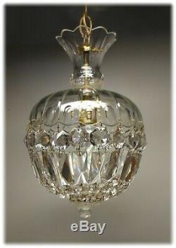 Vintage 1950's Unusual Small Cut Glass Crystal Light Petite Chandelier # 2