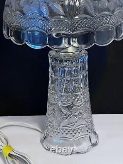 Vintage 1950s Etched Cut Crystal Glass Lamp 14 w Floral Pattern Goldtone
