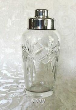 Vintage 1960's Cut Glass Crystal and Silver Plate Cocktail Shaker