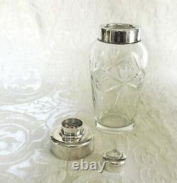 Vintage 1960's Cut Glass Crystal and Silver Plate Cocktail Shaker