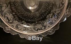 Vintage 20 Etched Cut Glass Epergne Crystal Centerpiece Antique Vase 3 Piece