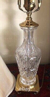 Vintage 24 Waterford Cut Crystal Glass Brass Lamp with Silk Lampshade Irish Cut