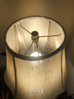 Vintage 24 Waterford Cut Crystal Glass Brass Lamp with Silk Lampshade Irish Cut