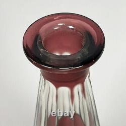 Vintage 50s 60s Bohemian Czech Glass Cut Crystal Cranberry Decanter with 3 Glasses