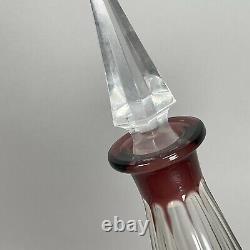 Vintage 50s 60s Bohemian Czech Glass Cut Crystal Cranberry Decanter with 3 Glasses