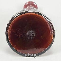 Vintage 50s 60s Bohemian Czech Glass Cut Crystal Cranberry Decanter with 3 Glasses