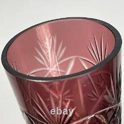 Vintage 50s 60s Bohemian Czech Glass Cut Crystal Cranberry Decanter with 3 Glasses