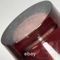 Vintage 50s 60s Bohemian Czech Glass Cut Crystal Cranberry Decanter with 3 Glasses