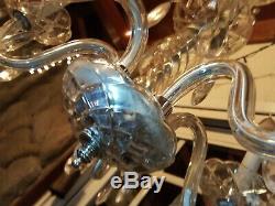 Vintage 5 Arm Cut Crystal Chandelier Light Glass Prisms Arms Silver tone PRETTY