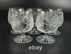 Vintage 5 Stunning Cut-Crystal Brandy Glasses Resemble Nachtmann Traube