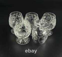 Vintage 5 Stunning Cut-Crystal Brandy Glasses Resemble Nachtmann Traube