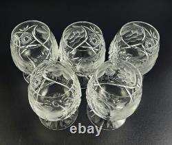 Vintage 5 Stunning Cut-Crystal Brandy Glasses Resemble Nachtmann Traube