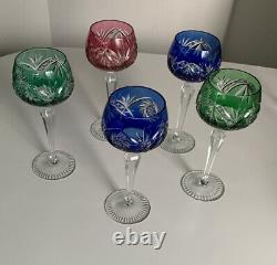 Vintage 5 color Bohemian Czech Crystal Cut to Clear Wine Goblet Stem Glass 8