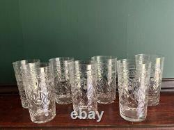 Vintage 7 Pcs Highball Clear Cut Glass Tumblers Crystal Glasses