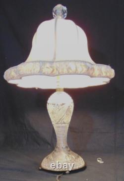 Vintage ABP Brilliant Cut Crystal Glass Table Lamp Daisey Custom Linen Shade