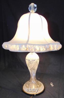 Vintage ABP Brilliant Cut Crystal Glass Table Lamp Daisey Custom Linen Shade