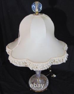 Vintage ABP Brilliant Cut Crystal Glass Table Lamp Daisey Custom Linen Shade