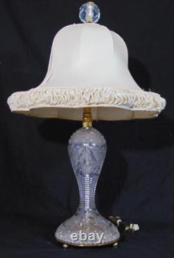 Vintage ABP Brilliant Cut Crystal Glass Table Lamp Daisey Custom Linen Shade