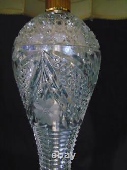 Vintage ABP Brilliant Cut Crystal Glass Table Lamp Daisey Custom Linen Shade