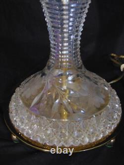 Vintage ABP Brilliant Cut Crystal Glass Table Lamp Daisey Custom Linen Shade