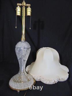 Vintage ABP Brilliant Cut Crystal Glass Table Lamp Daisey Custom Linen Shade