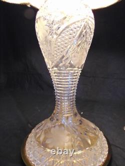 Vintage ABP Brilliant Cut Crystal Glass Table Lamp Daisey Custom Linen Shade
