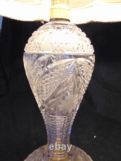 Vintage ABP Brilliant Cut Crystal Glass Table Lamp Daisey Custom Linen Shade