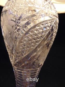 Vintage ABP Brilliant Cut Crystal Glass Table Lamp Daisey Custom Linen Shade