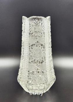 Vintage ABP Cut Glass Crystal Vase 12.25 Tall Sawtooth Hobstar Diamond