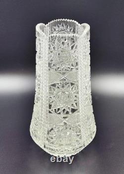 Vintage ABP Cut Glass Crystal Vase 12.25 Tall Sawtooth Hobstar Diamond