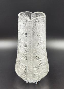 Vintage ABP Cut Glass Crystal Vase 12.25 Tall Sawtooth Hobstar Diamond
