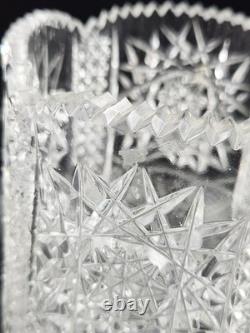 Vintage ABP Cut Glass Crystal Vase 12.25 Tall Sawtooth Hobstar Diamond
