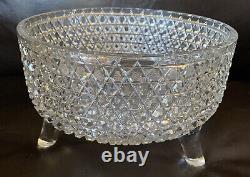 Vintage APB FOOTED BOWL Crystal Cut Stars Hobnail Large