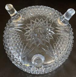 Vintage APB FOOTED BOWL Crystal Cut Stars Hobnail Large