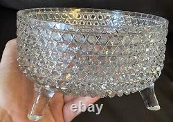 Vintage APB FOOTED BOWL Crystal Cut Stars Hobnail Large