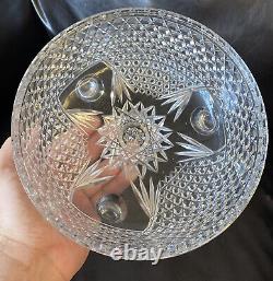 Vintage APB FOOTED BOWL Crystal Cut Stars Hobnail Large