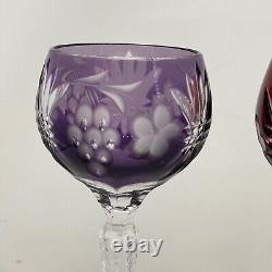Vintage Ajka Crystal Marsala Cut to Clear Wine Glasses Red Blue Green Purple