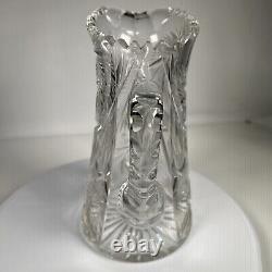Vintage American Brilliant Cut Crystal Glass Water Pitcher Pinwheel Heavy 10