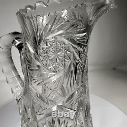 Vintage American Brilliant Cut Crystal Glass Water Pitcher Pinwheel Heavy 10