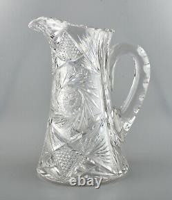 Vintage American Brilliant Cut Crystal Heavy Glass Pitcher 10
